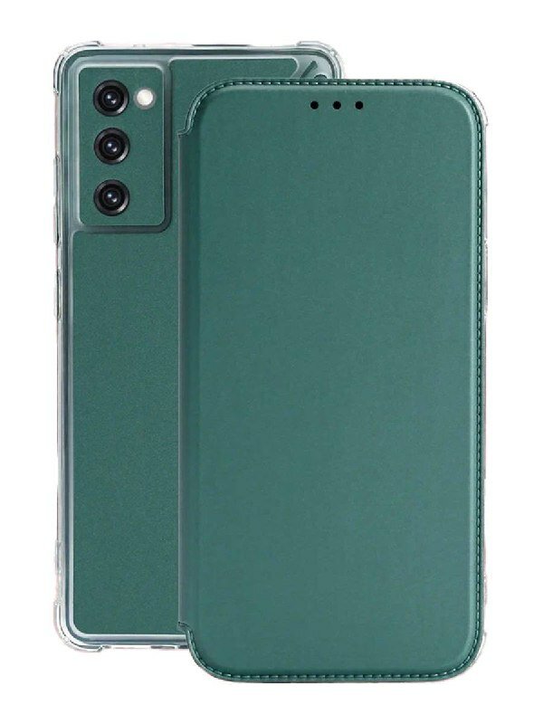Чехол-книжка на Samsung Galaxy S20 FE c противоударным покрытием с усиленными углами на самсунг с20 фе темно-зеленый