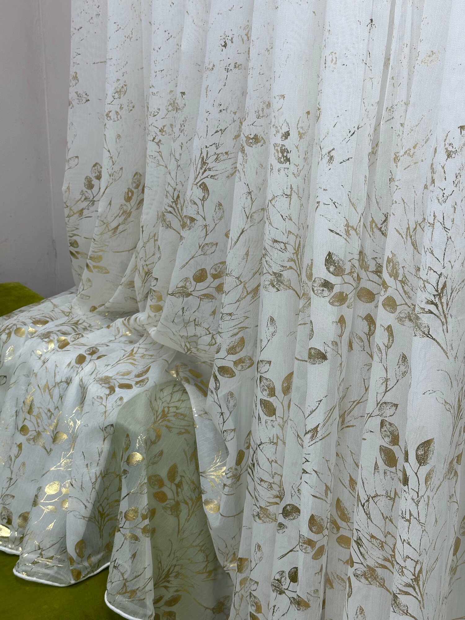 Тюль Сетка Лён Бамбук Лазерная Золотые Цветы 500*300