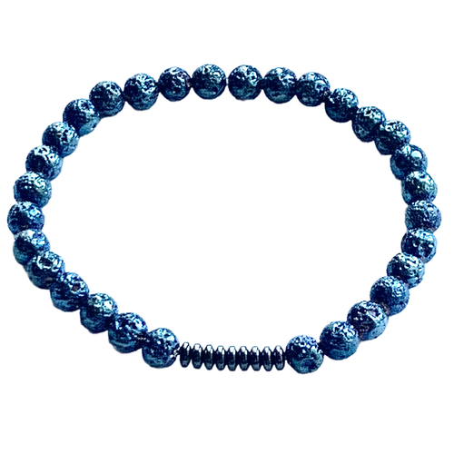 фото Браслет-нить, вулканическая лава, гематит, 1 шт., размер 22 см, размер xl, черный, синий my lollipop