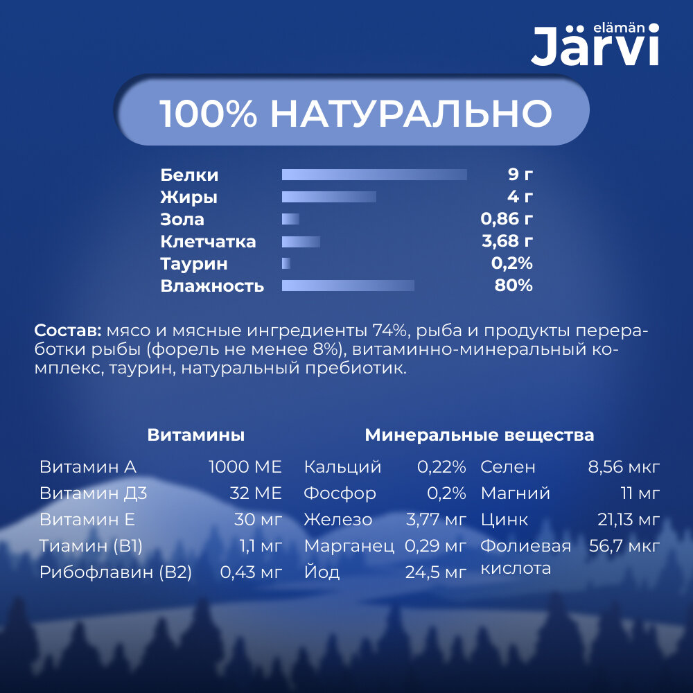 Jarvi мясной паштет с форелью для кошек с чувствительным пищеварением (100 г.) - фото №7