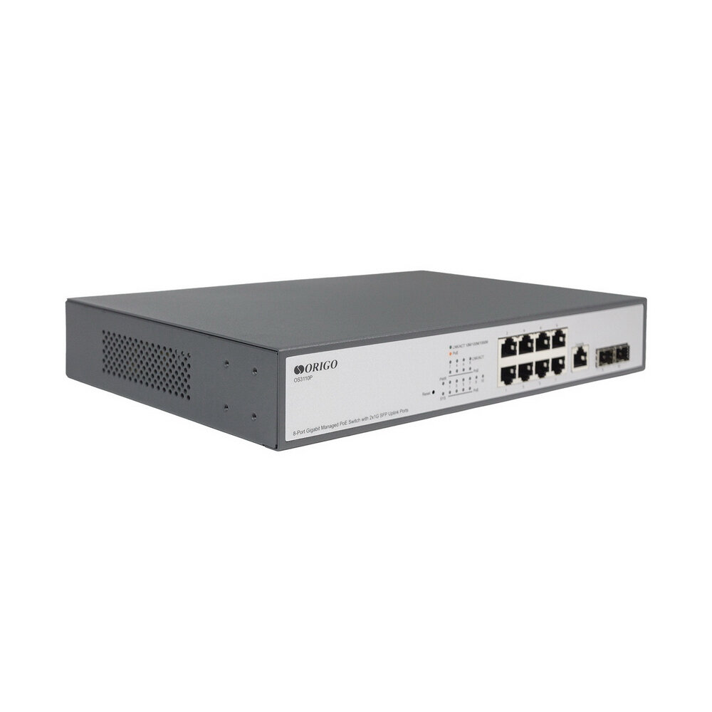 Управляемый L2 PoE-коммутатор ORIGO OS3110P/135W, 8x1000Base-T PoE+, 2x1000Base-X SFP, PoE-бюджет 135 Вт