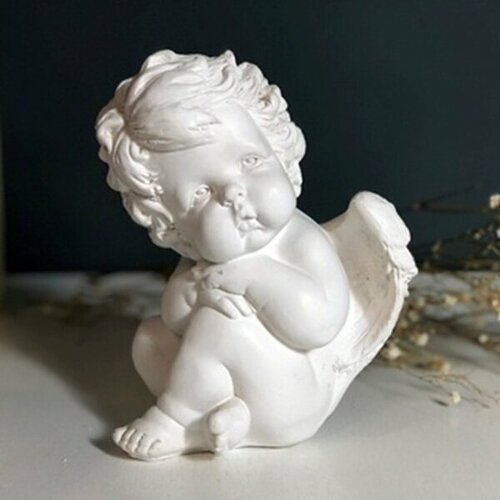 Статуэтка из гипса «Ангел задумчивый» 16см белый