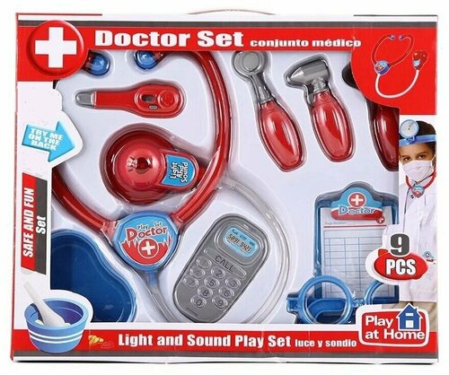 Детский игровой набор доктора со звуком и светом (9 предметов) в коробке, 661-202