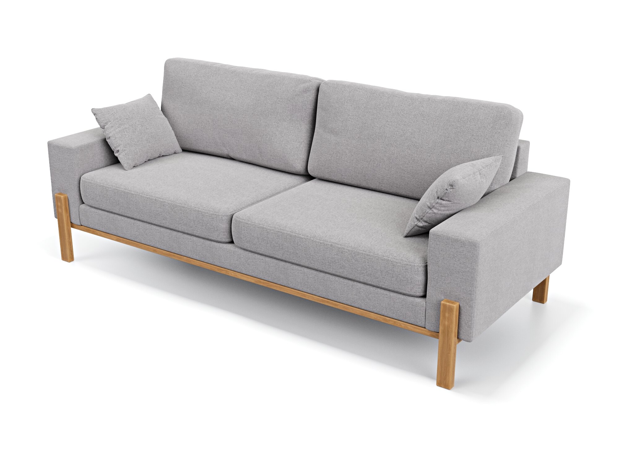 Прямой дизайнерский диван Soft Element Хангель, трехместный, массив дерева, рогожка, серый, стиль скандинавский лофт, в гостиную, в офис