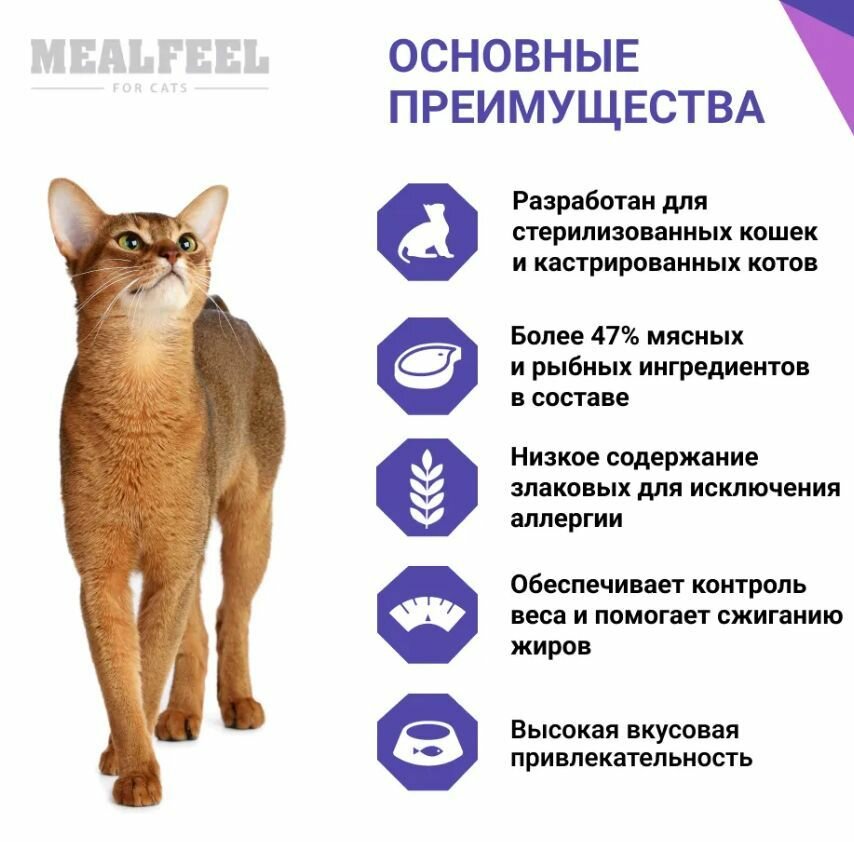 Mealfeel Корм сухой для стерилизованных кошек, с лососем, 400 гр. - фотография № 2