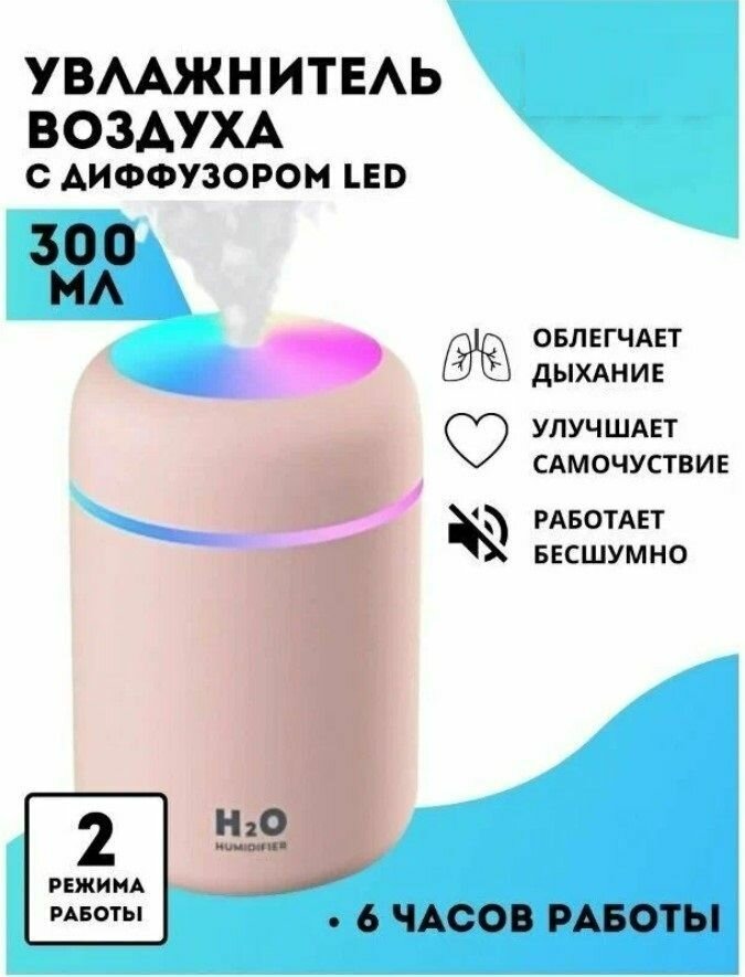 Увлажнитель воздуха H2O / Аромадиффузор-ночник/Ультразвуковой освежитель-увлажнитель воздуха с подсветкой / ночник, Серый