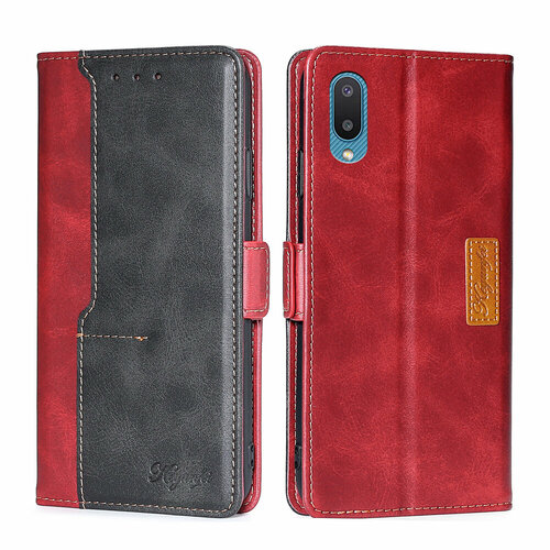 Чехол-книжка MyPads для Samsung Galaxy A02 (SM-A022) / Самсунг А02, смешать два цвета (черный + красный)
