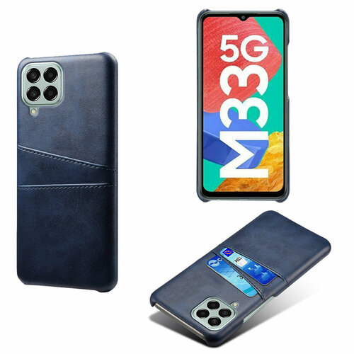 Чехол-бампер MyPads Buffalo scomparto для Samsung Galaxy M33 из эко-кожи с отделениями для банковских карт синий