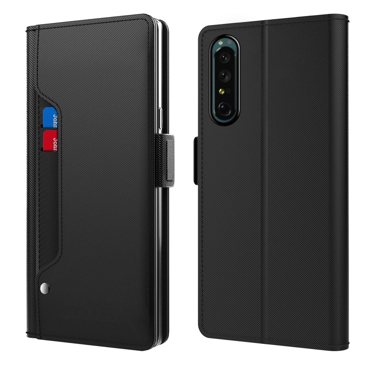 фото Чехол-книжка MyPads Porta Biglietti для Sony Xperia 1 IV (1-4) из эко-кожи с подставкой магнитной застёжкой и визитницей черный