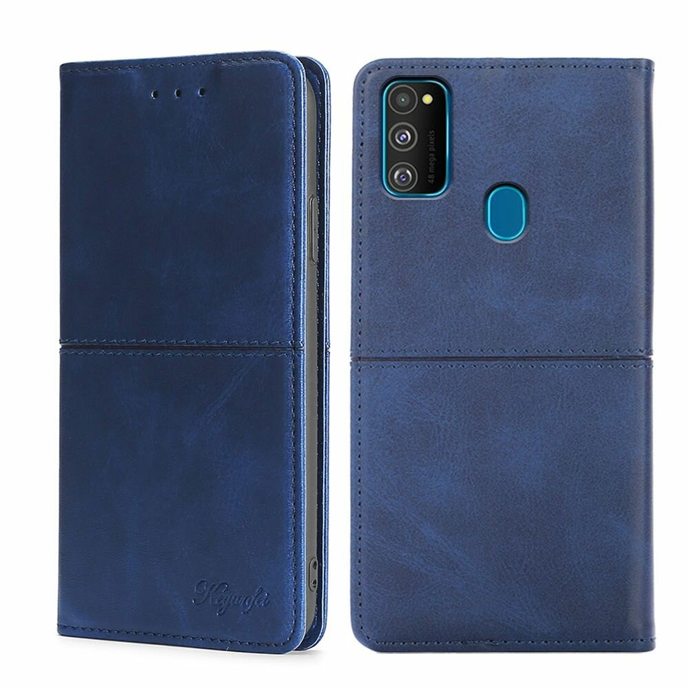 Чехол-книжка MyPads для Samsung Galaxy M21 SM-M215 / M30s / Самсунг М21 / М30s воловья кожа (синий)