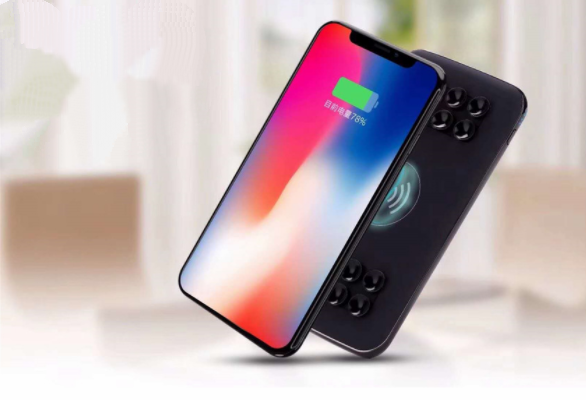 Внешнее портативное зарядное устройство MyPads Повербанк, Power Bank 10000mah с функцией беспроводной зарядки на присосках черный — фото 1