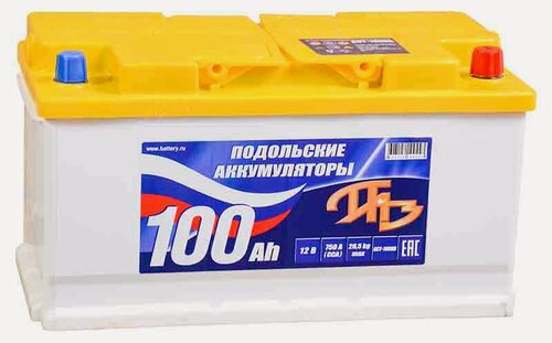 Изображение товара Аккумулятор автомобильный ПАЗ Подольские Аккумуляторы 100 А/ч 810 А обр. пол. Евро авто (353x175x190)