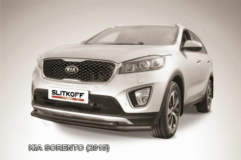 Защита переднего бампера d57+d42 двойная черная Kia Sorento (2014-2017)