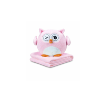Мягкая игрушка подушка сова с пледом 3 в 1 розовая