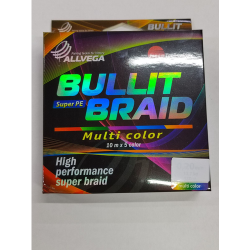 леска плетеная allvega bullit braid multi color 0 26 150м Шнур Bullit Braid Allvega 150м, 0,24мм, 16.5кг цветная 10мх5 расвцветок