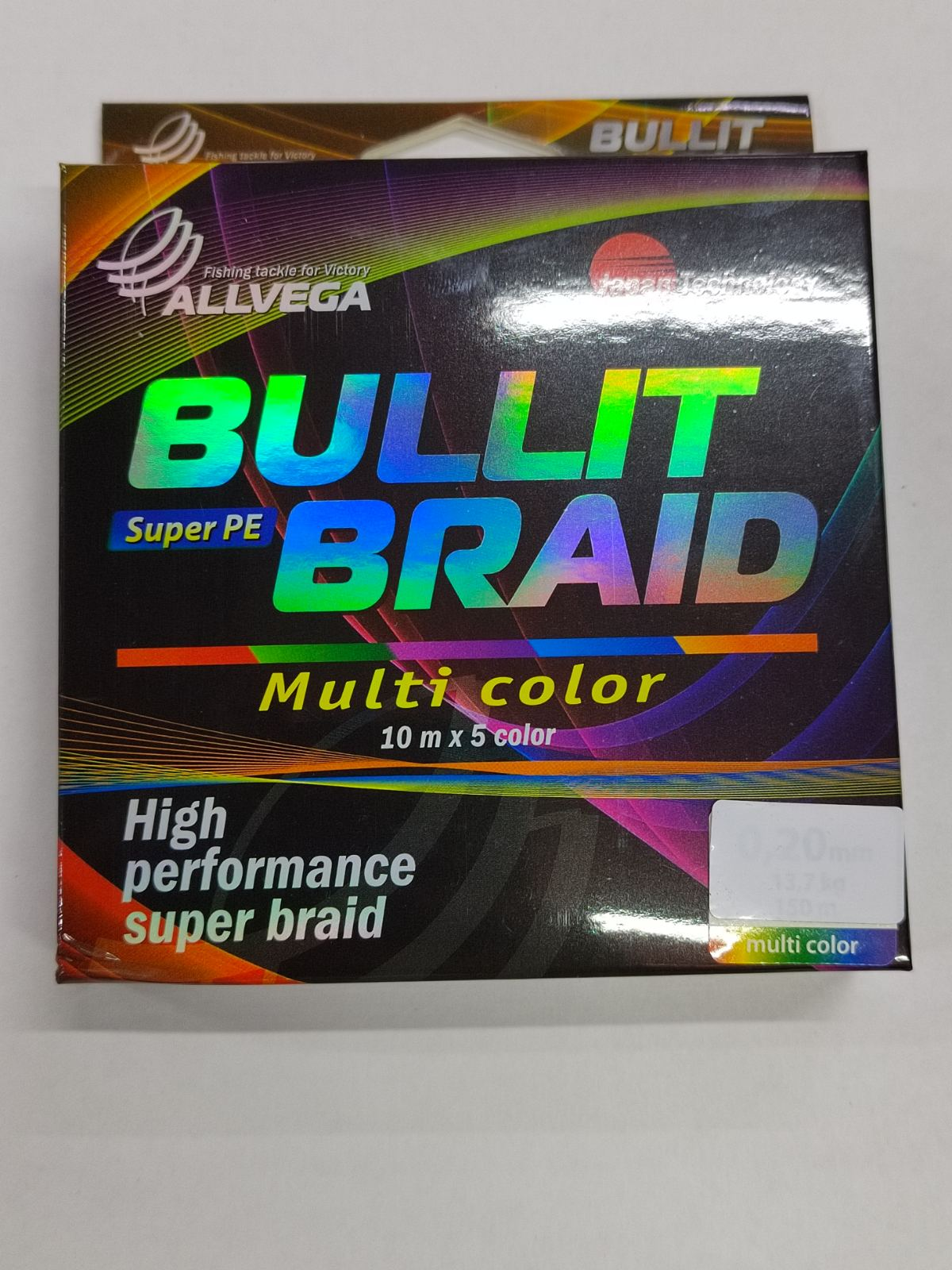 Шнур Bullit Braid Allvega 150м, 0,12мм, 7.1 кг цветная 10мх5 расвцветок