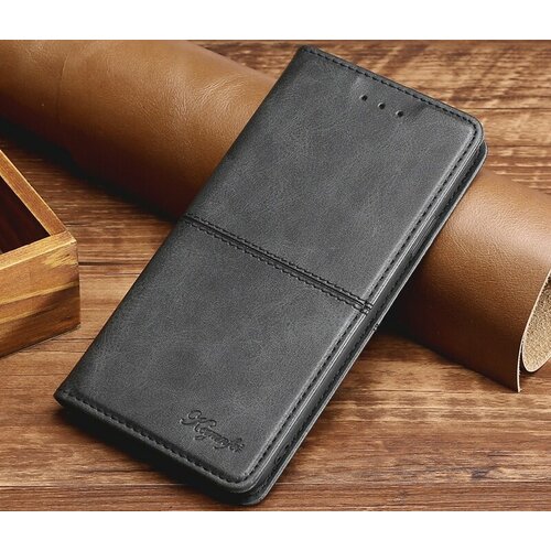 Чехол-книжка MyPads Cuciture Eleganti для Samsung Galaxy S23 из импортной эко-кожи прошитый прострочкой Ретро черный с магнитной крышкой