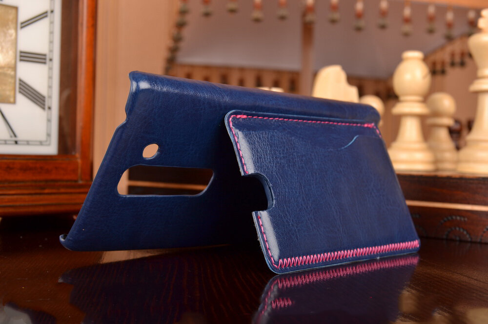 Чехол задняя накладка панель бампер MyPads для LG Leon из кожи с отделениями для банковских карт синий
