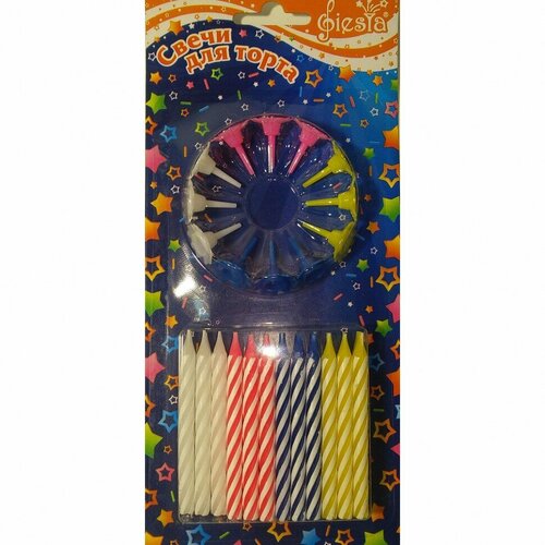 Свеча для торта Полоска с подставкой 6см 24шт 407₽