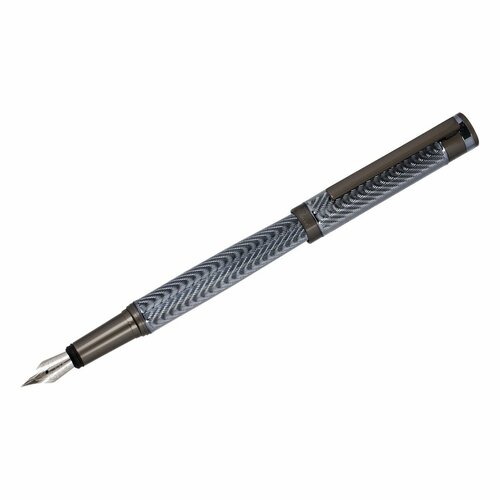 Ручка перьевая Delucci Stellato, черная, 0,8 мм, корпус серебро, хром, подарочный футляр (CPs_81480)