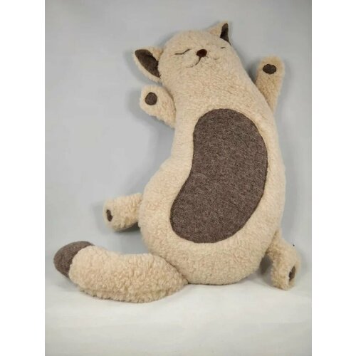 Подушка Woolhouse Кот маленький из шерсти мериноса бежевый