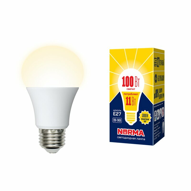 Светодиодная лампа шар A60 Белый теплый 11W UL-00003787 LED-A60-11W/WW/E27/FR/NR Norma