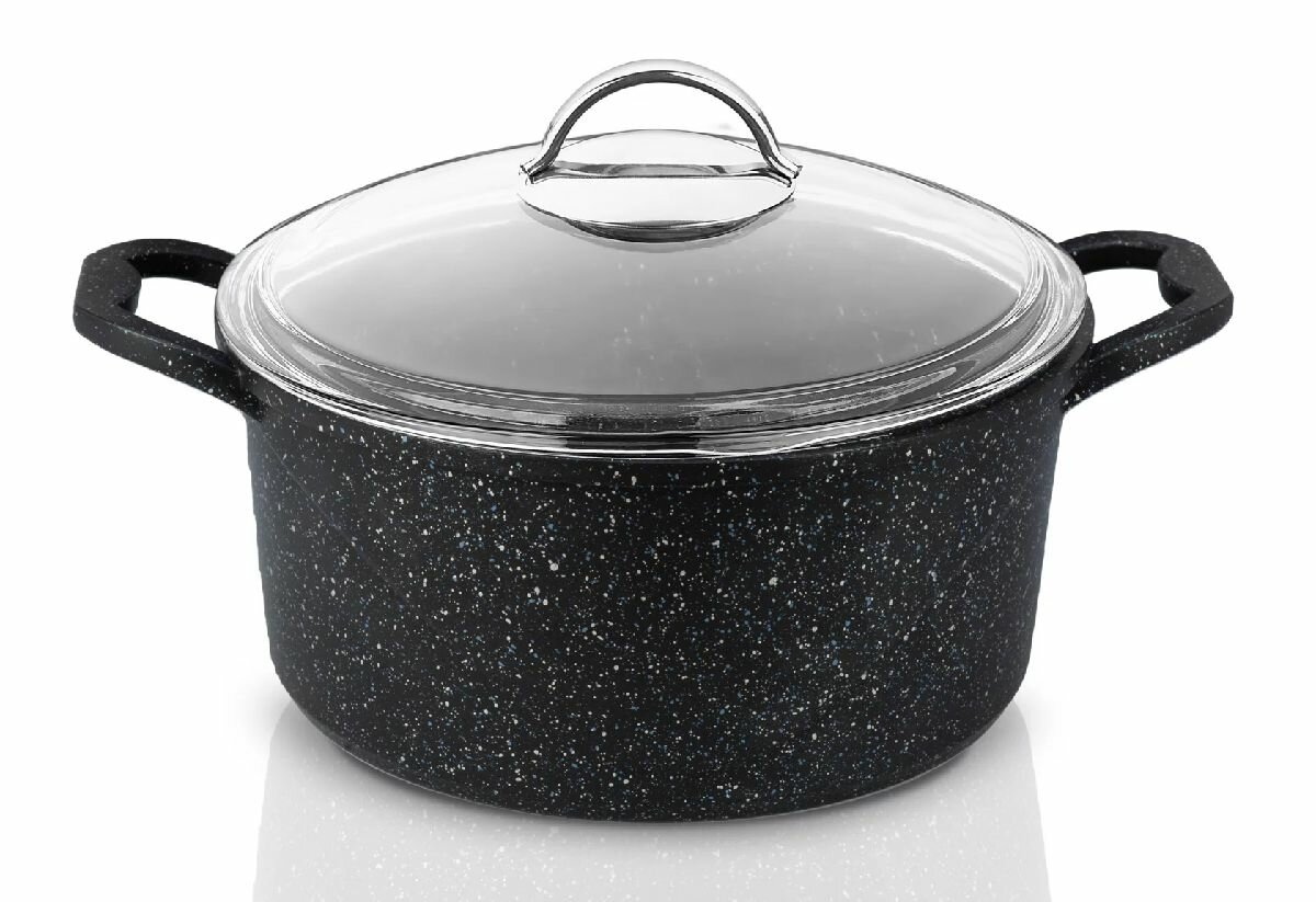 фото Кастрюля антипригарная с стеклянной крышкой 24 см Premium RasheL 4,8 л из серии Titan&Granit, Сотейник