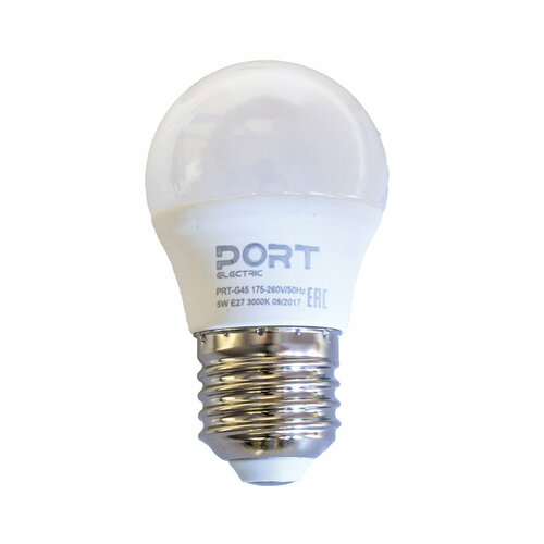 Лампа светодиодная LED матовая Port, E27, G45, 5 Вт, 3000 К, теплый свет