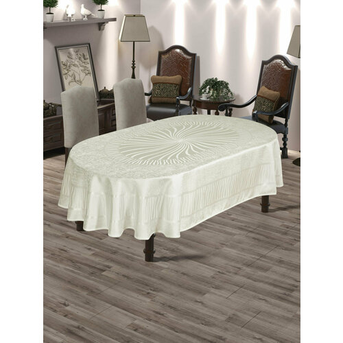 Овальная жаккардовая скатерть 11973 Gunes кремовый Doco (кремовый), Овальная скатерть 160x220