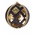 Черно-золотой шар с паетками 10 см Набор из 2-х шт, KARLSBACH - изображение