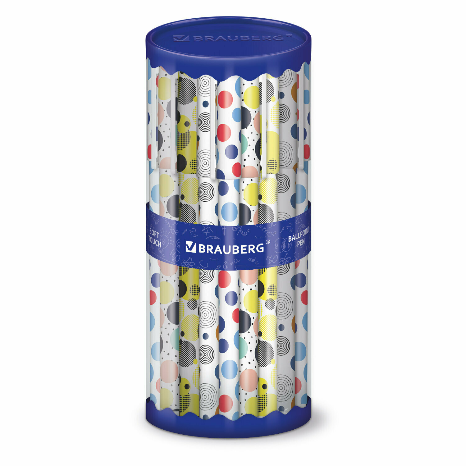 ручка шариковая BRAUBERG Soft touch grip Dots 0,7 мм синяя мягкое покрытие ассорти узел - фото №1