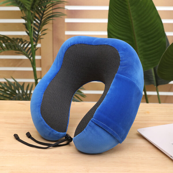Подушка дорожная под голову, шею с эффектом памяти и мешком для хранения, цвет синий