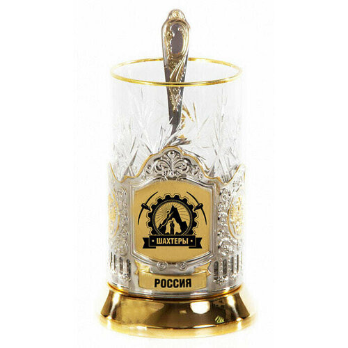 Подарочный набор c позолоченным подстаканником в футляре 3 предмета Шахтеры 12250₽