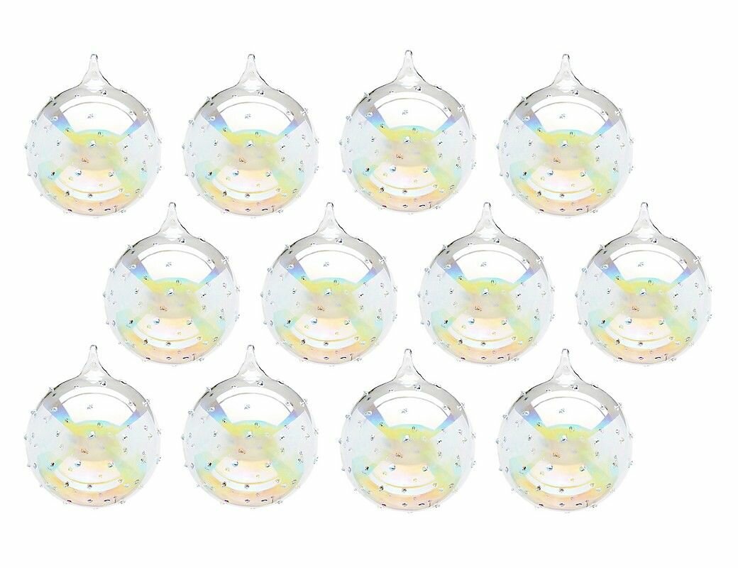 Набор стеклянных елочных шаров зимние дождинки, прозрачно-радужный, 8 см (упаковка - 12 шт.), EDG 683309-00-набор