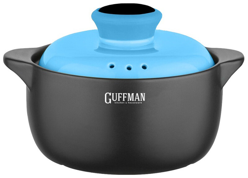 фото Кастрюля керамическая с крышкой голубая 1,6л