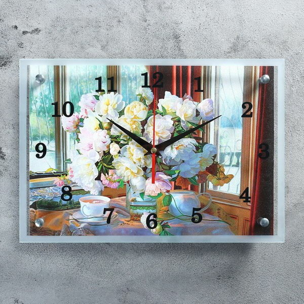 Часы-картина настенные, серия: Цветы, "Цветы в вазе", 25х35 см