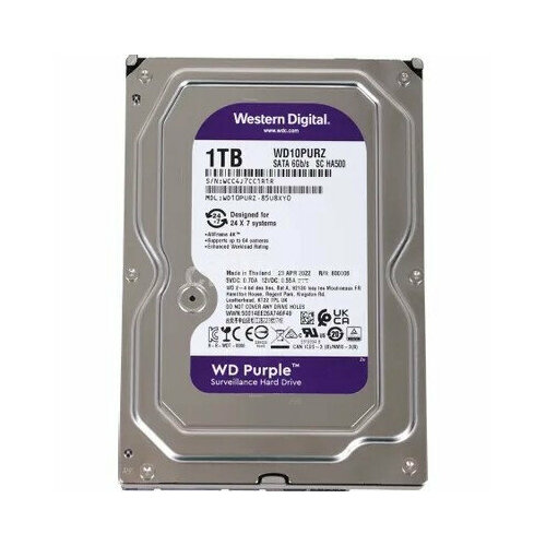 1TB WD Purple (WD11PURZ) {Serial ATA III, 5400- rpm, 64Mb, 3.5} 10tb wd purple pro wd101purp serial ata iii 7200 rpm 256mb 3 5