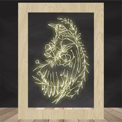 3Д Ночник с гравировкой / декоративный светильник в подарок - Серия животные Ворон