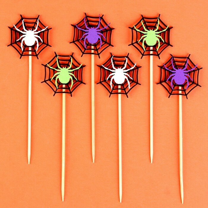 Декор на палочке Страна Карнавалия "Паук на паутине", на палочке, 6 шт (Н-420)