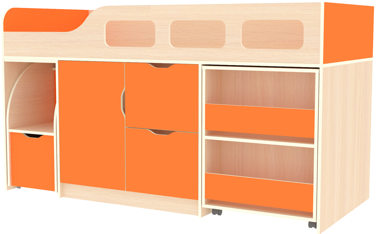 Астра-8 кровать чердак Дуб Молочный Оранжевый