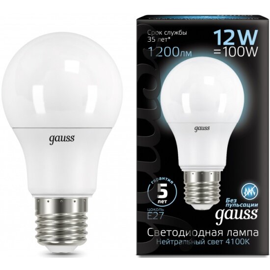 Светодиодная лампа Gauss LED A60 12W E27 1200lm 4100K (упаковка 10шт)