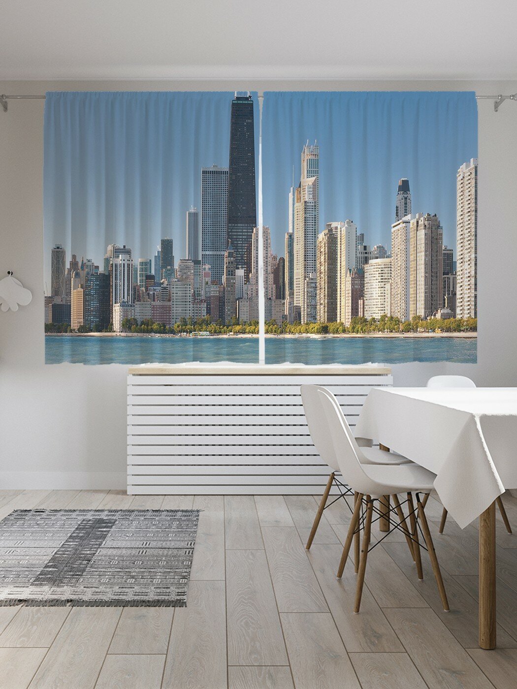 Шторы JoyArty с фотопечатью "Панорама Чикаго" из сатена, 290х180 см