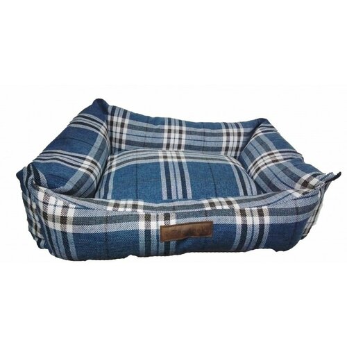 Zooapeks/Zoomarka - Лежак №3 прямоугольный с бортиками, шотландская клетка (синий) 68*54*21 см