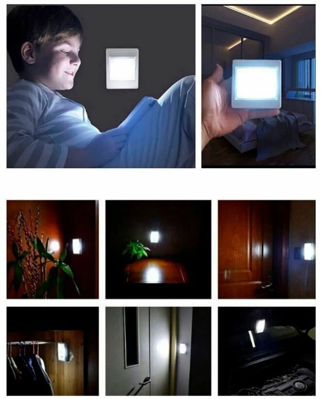 фото Светильник настенный / Ночник, цвет белый / Беспроводной светодиодный светильник на магните / Светильник на батарейках