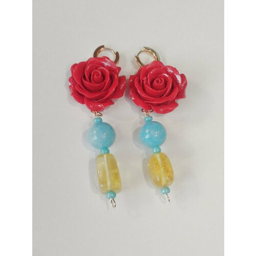 Серьги  серьги розы, аметист, бирюзовый, красный