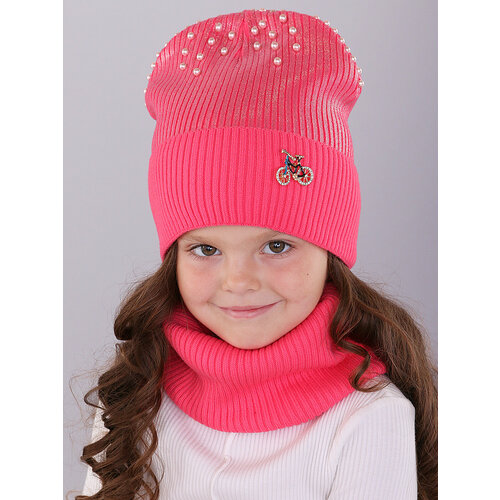 фото Шапка бини поляярик, размер 52-54, серебряный, коралловый