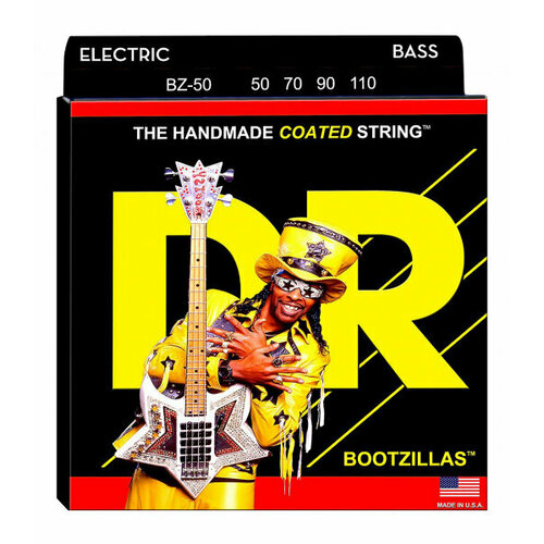 DR BZ-50 - BOOTZILLAS - Подписные струны Bootsy Collins для 4-струнной бас-гитары, прозрачное покрытие, нержавеющая сталь, 50 - 110 чехлы gator сумка серии g iconbass khk icon для бас гитар хаки