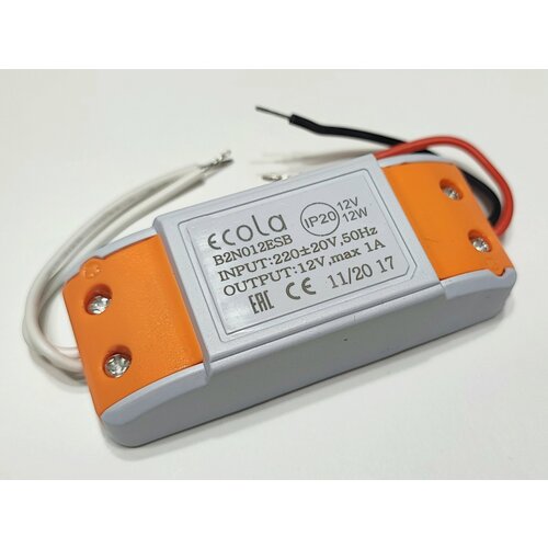 Ecola B2N012ESB 12Вт 12В 1А драйвер светодиодный (блок питания) для светодиодных лент и светильников carcam ips12v15a 9 преобразователи напряжения 220 12в
