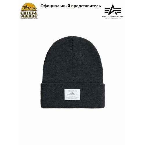 alpha industries essential crew neck Шапка бини ALPHA INDUSTRIES, размер OneSize, черный, серый