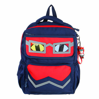 Рюкзак подростковый 40x30x14,5см, 1 отд, 4 карм, аппликации в форме лица, ножки, ПЭ, синий/красный
